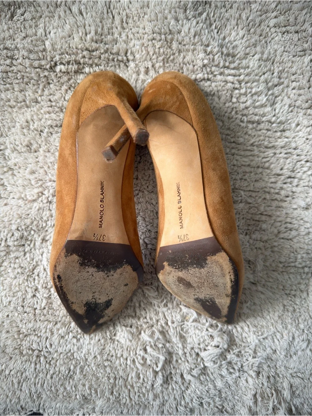 Manolo Blahnik Camel Suede Pointed-Toe Stiletto Pumps
